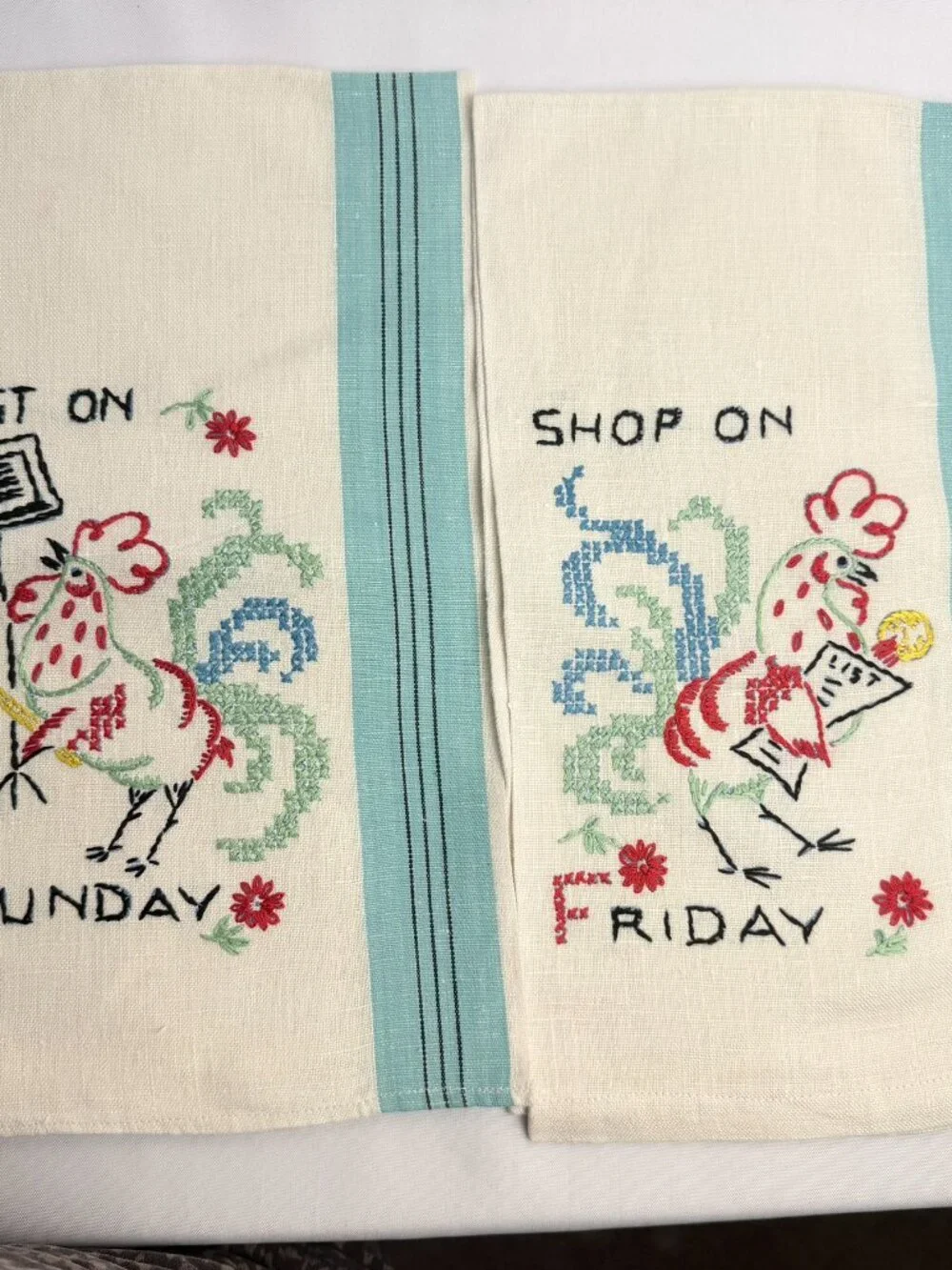 Embroidered Day of the Week Vintage Dish Tea Towels 29